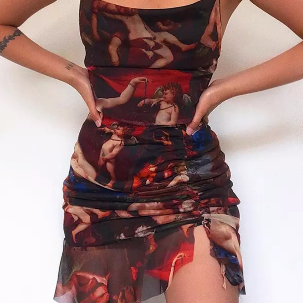 angel print short dress Elegant party clubdress